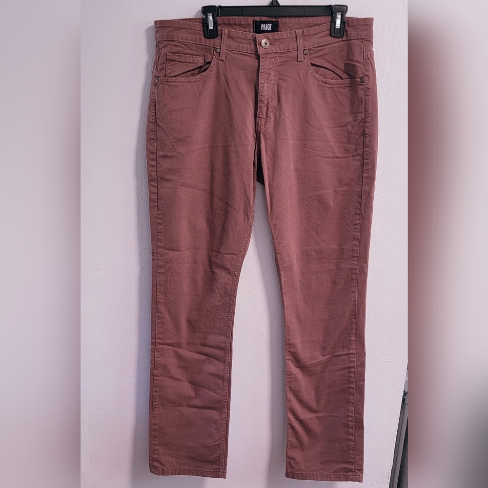 34 PAIGE Federal Slim Straight Pants Canyon Red Preppy Colorful Denim W2984